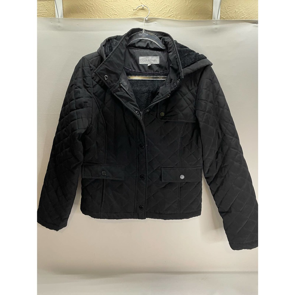 Calvin Klein Black Diamond Quilted Puffer Jacket with Hood M Women's